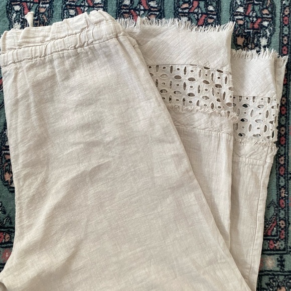 Wide leg cotton and linen cropped elastic waist pants - Picture 3 of 8